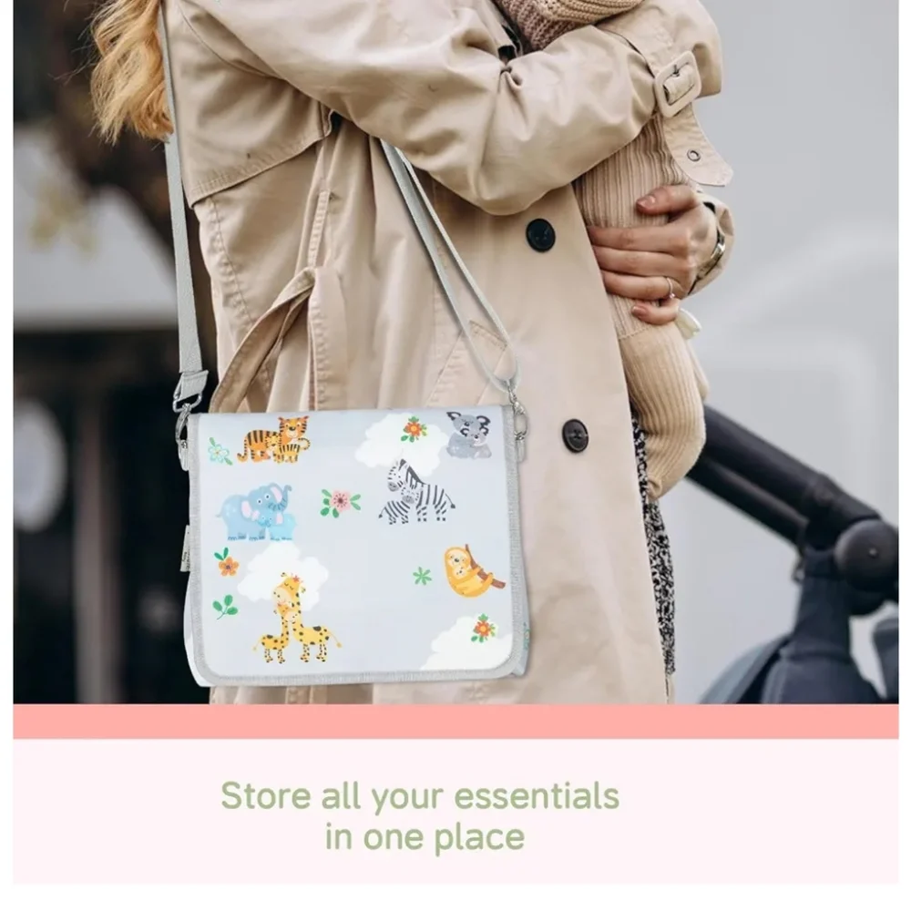 4 Nature Diaper Clutch Bag, Small and Cute Baby Bag for Mom (Animal World)